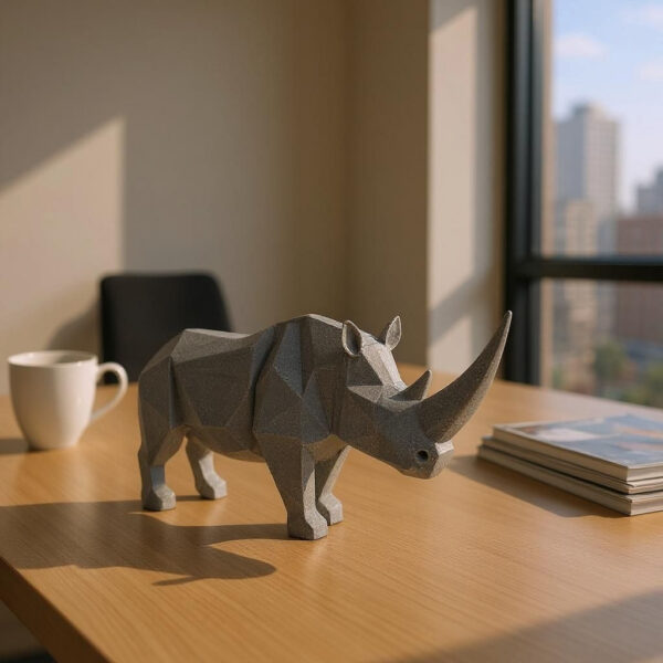 Статуетка геометрична фігура носорога Rhino Sculpture — арт-декор для офісу, кабінету, вітальні, полиці та подарунка