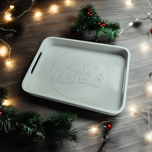 7015309720_novogodnij-dekorativnyj-podnos.jpg Новорічний декоративний піднос Frost Holiday Tray — прямокутний піднос з рельєфним візерунком з екологічного пластику для сервірування, святкового столу та зимового декору